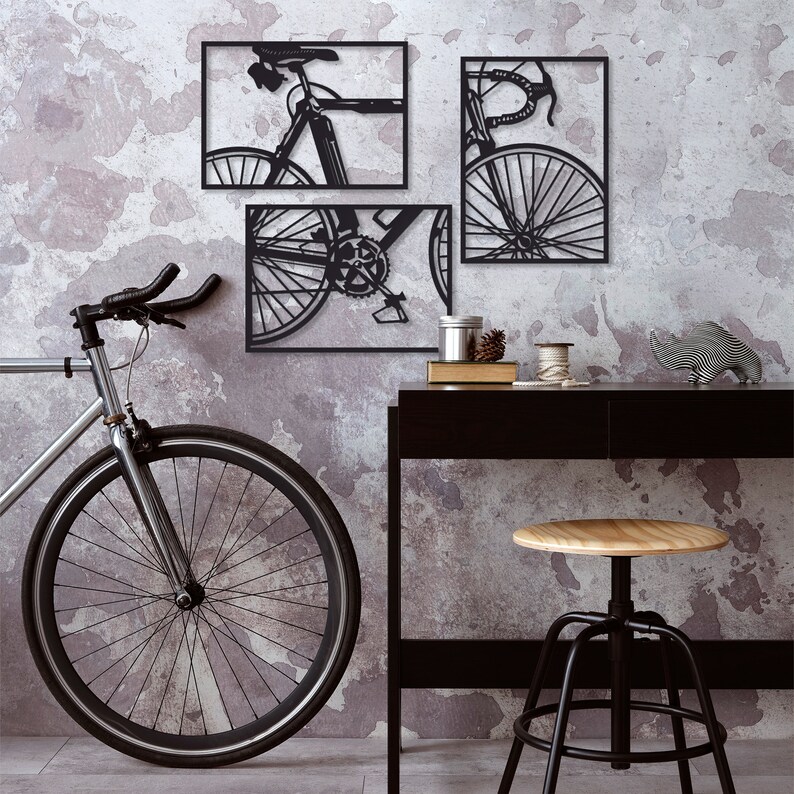 Set of 3 Metal Bicycle Wall Art, Metal Wall Sculpture, Metal Wall Decor