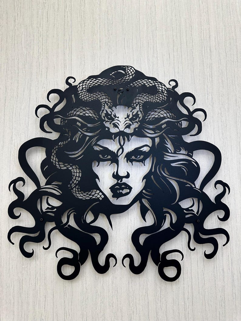Metal Medusa Wall Art, Greek Mythology Home Decoration, Gothic Room Decor, Medusa Gaze Metal Wall Art, Snake Haired Medusa Silhouette