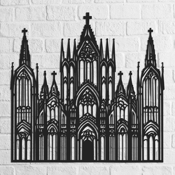 Modern Laser Cut Metal Wall Art, Detailed Gothic Church Silhouette
