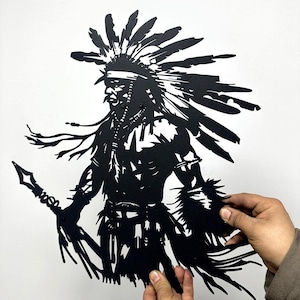 Apache Warrior Silhouette with Spear, Apache Art, Apache Warrior, Man Cave Decor, Gameroom Decor, Unique Decor, Perfect Gift Idea, Metal Art