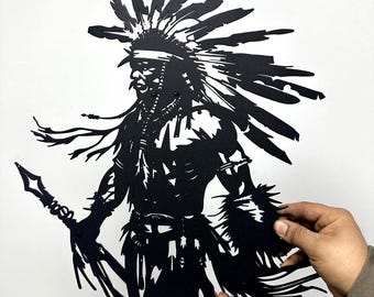 Apache Warrior Silhouette with Spear, Apache Art, Apache Warrior, Man Cave Decor, Gameroom Decor, Unique Decor, Perfect Gift Idea, Metal Art