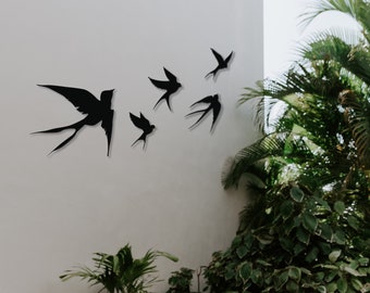 Decoración de pared de metal con golondrinas voladoras, juego de 4 piezas de arte de pared de metal con pájaros dorados, decoración de pared con golondrinas, decoración de pared de porche, arte de pared con pájaros, arte de pared de metal
