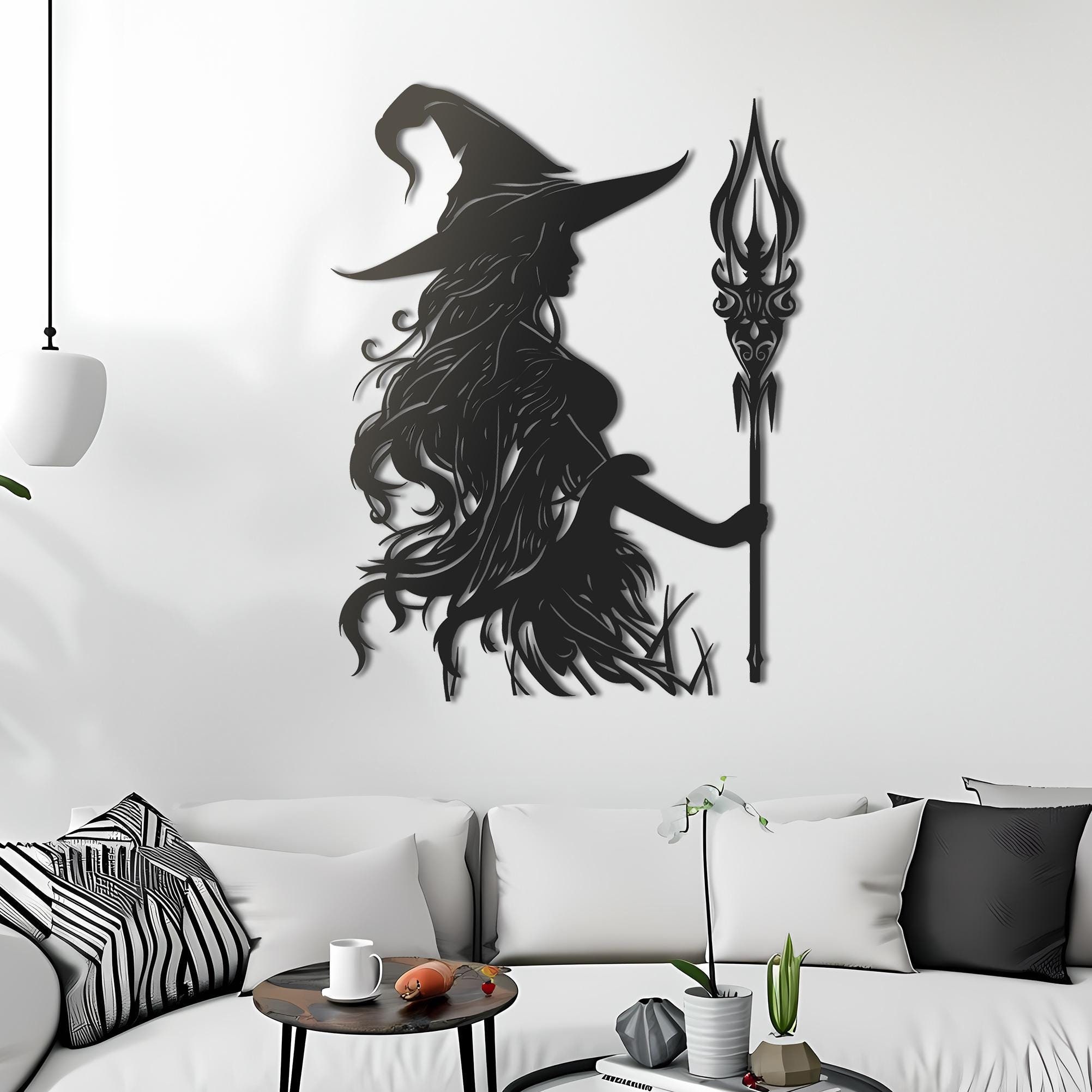 Beautiful Gothic Witch Laser Cut Metal Wall Art - Detailed Modern Silhouette for Unique Home Decor, Perfect Gift for Gothic Art Lovers