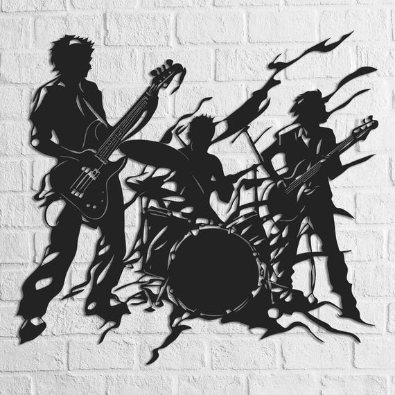 Detailed Surreal Rock Band Silhouette, Unique Music Decor