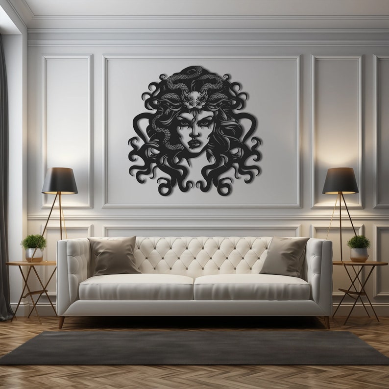 Metal Medusa Wall Art, Greek Mythology Home Decoration, Gothic Room Decor, Medusa Gaze Metal Wall Art, Snake Haired Medusa Silhouette