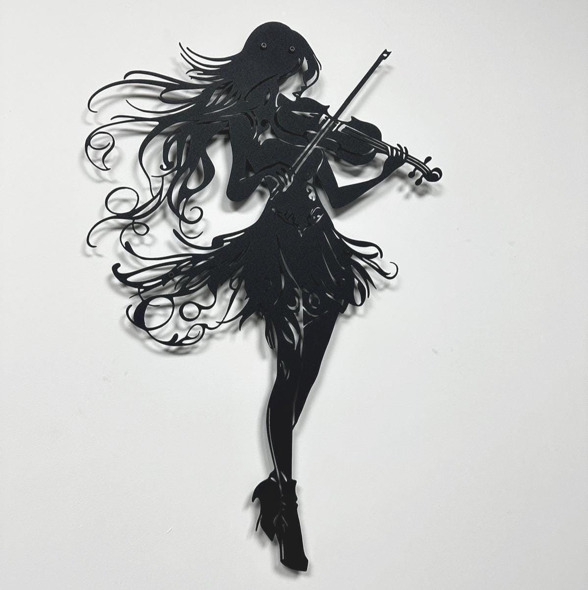 Beautiful Fairy Playing Violin Laser Cut Metal Wall Art- Detailed Modern Silhouette for Enchanting Home Decor, Perfect Gift for Music Lovers