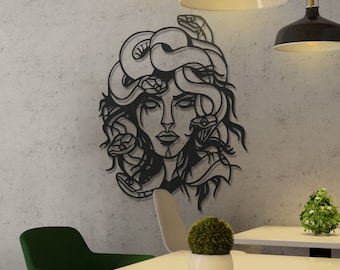 Decoración de pared de metal Medusa, arte de pared de mitología griega, regalo de bienvenida, arte de pared de sala de estar, diseño de interiores, ideas de arte de pared, regalo de Navidad