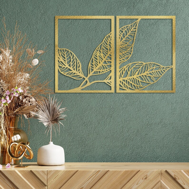 View of Metal Leaf Wall Art, Metal Wall Decor, Unique Floral Nature Artwork ...