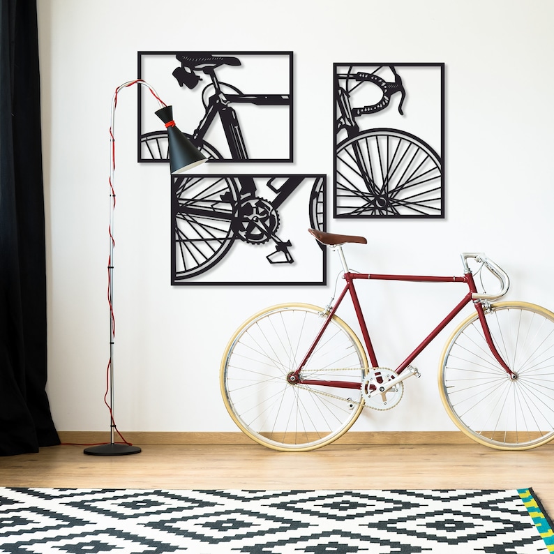 Set of 3 Metal Bicycle Wall Art, Metal Wall Sculpture, Metal Wall Decor