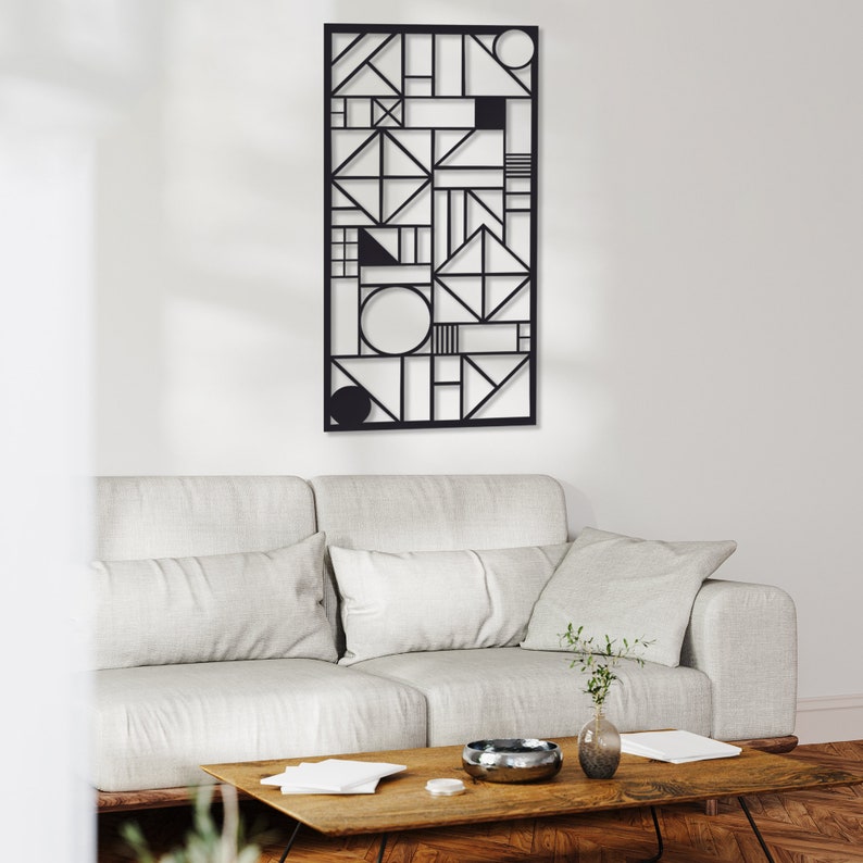 Geometric Metal Wall Decor, Modern Wall Decor, Vertical Black Metal ...