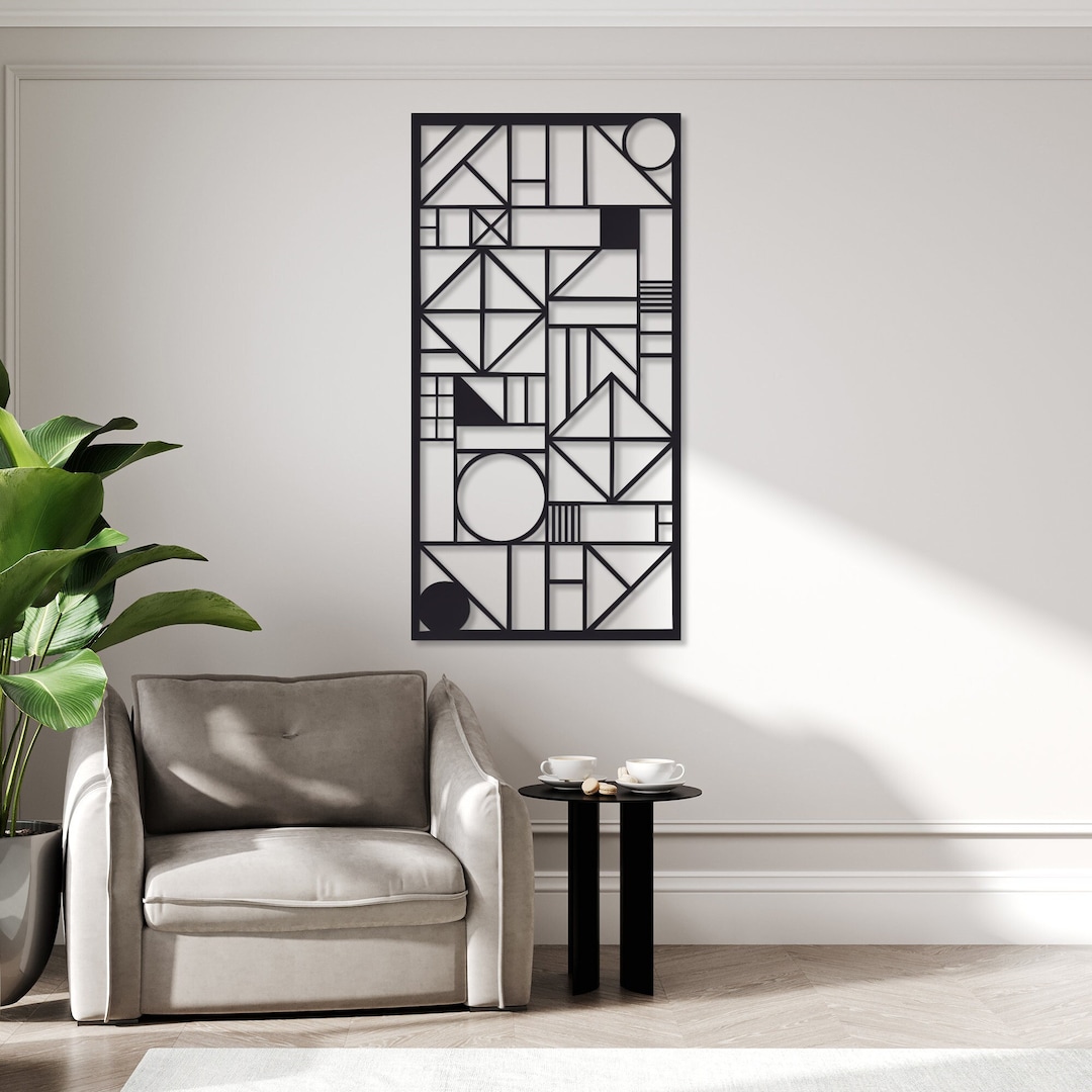 Geometric Metal Wall Decor, Modern Wall Decor, Vertical Black Metal ...