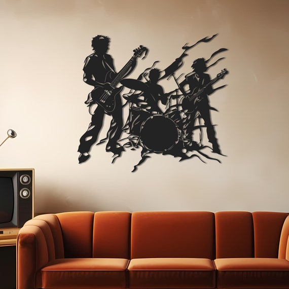Detailed Surreal Rock Band Silhouette, Unique Music Decor