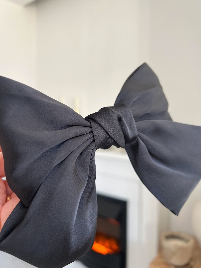 Big Black Bow Hair Satin Bow Elegant French Bow Barrette Etsy