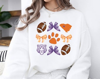 Clemson Tigers Coquette Graphic Tee or Sweatshirt | Clemson Tigers Shirt | Clemson University | All In | NCAA | SC | Orange & Purple