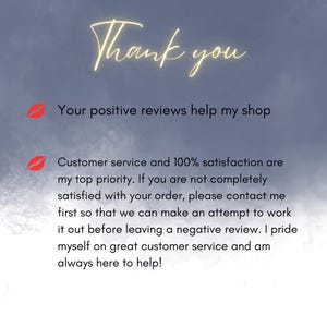 Puede incluir: Una imagen de texto con un mensaje sobre el servicio al cliente y las rese&ntilde;as. El texto dice: "Gracias. Tus comentarios positivos ayudan a mi tienda. El servicio al cliente y la satisfacci&oacute;n del 100% son mi m&aacute;xima prioridad. Si no est&aacute;s completamente satisfecho con tu pedido, ponte en contacto conmigo primero para que podamos intentar resolver el problema antes de dejar una rese&ntilde;a negativa. Me enorgullezco de mi excelente servicio al cliente y siempre estoy aqu&iacute; para ayudarte!"