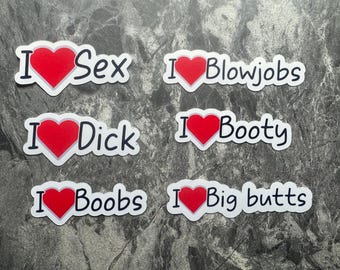 Pegatinas de "Me encanta el sexo" / "Me encantan las tetas" / "Me encanta el trasero" / Pegatinas de humor para adultos / Pegatinas vulgares / Pegatinas inapropiadas / Botella de agua / Vaso