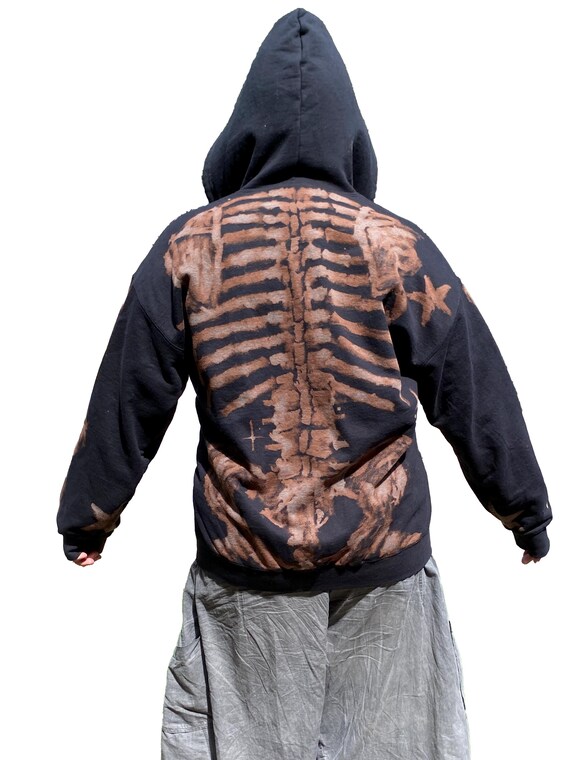 Front and Back Zip-up Bleach Star Skeleton Hoodie Handmade