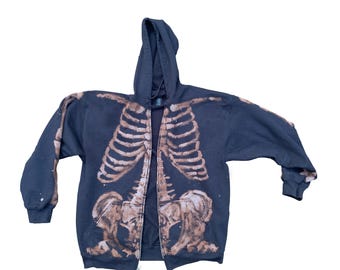 Front and Back Zip-up Bleach Star Skeleton Hoodie Handmade