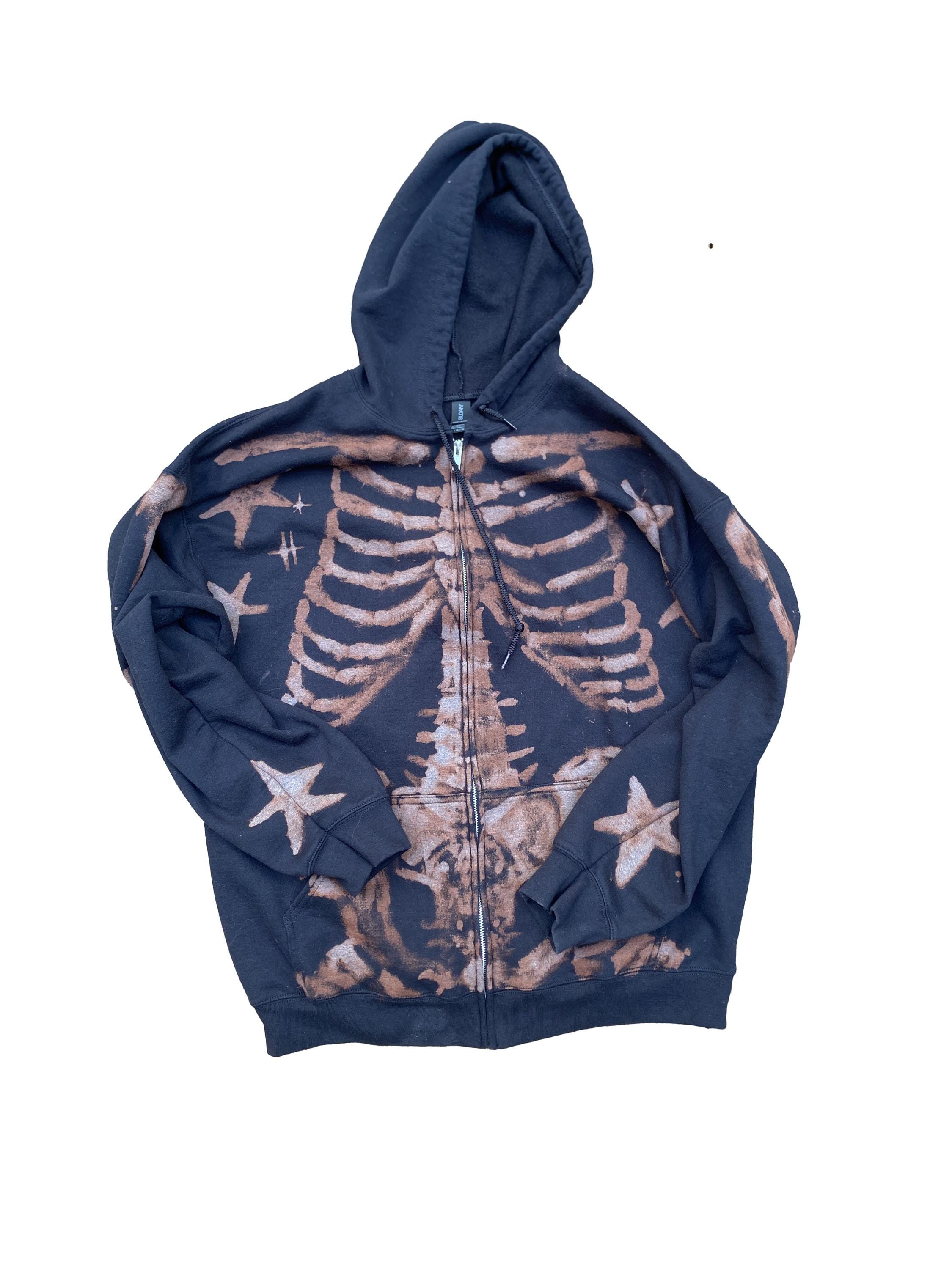 Front and Back Zip-up Bleach Star Skeleton Hoodie Handmade