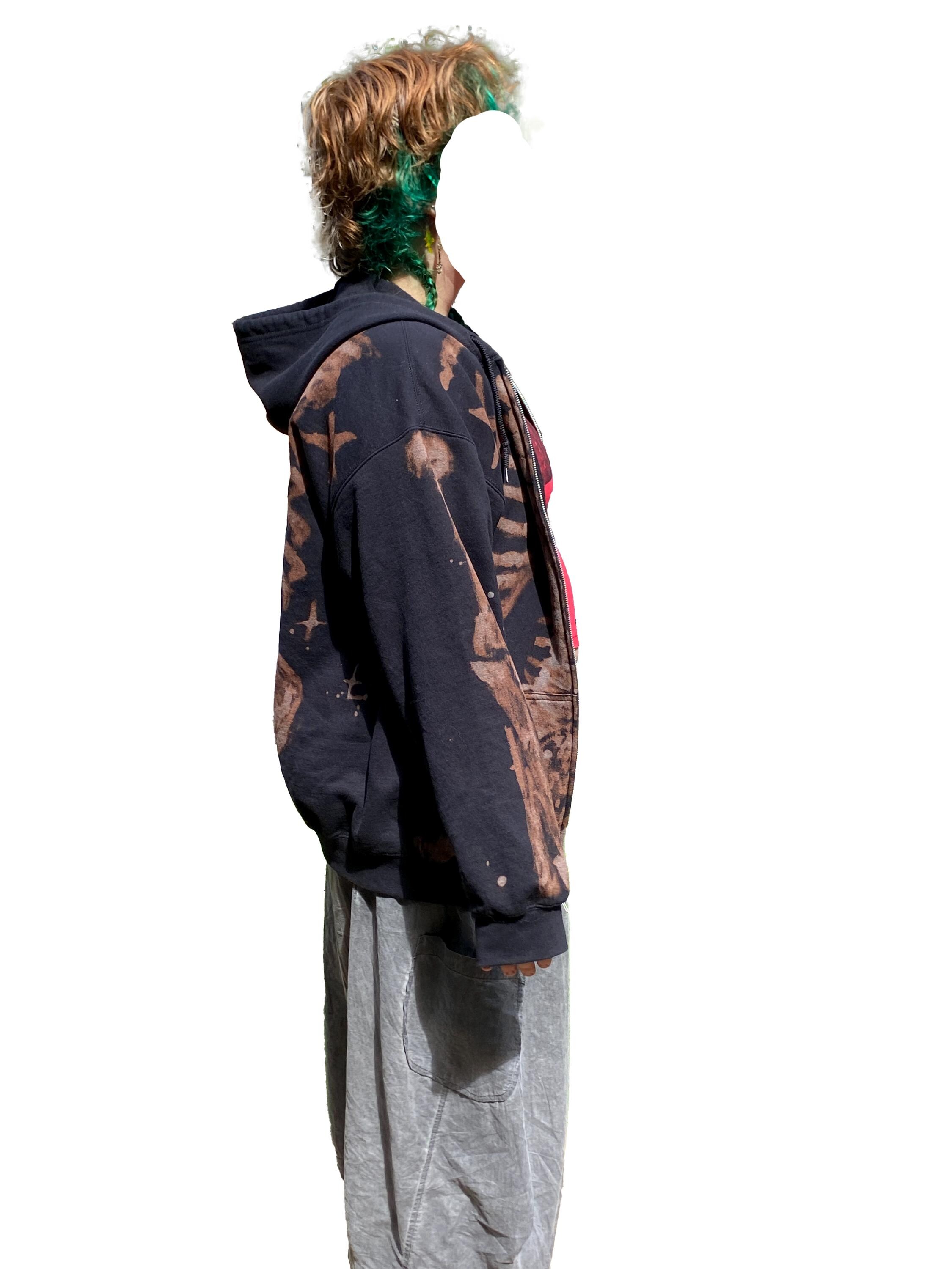 Front and Back Zip-up Bleach Star Skeleton Hoodie Handmade