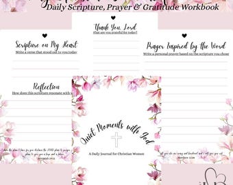 May include: A pink and white floral design journal with the title "Quiet Moments with God" and the text "A Daily Journal for Christian Women".