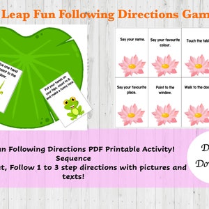 Leap Fun Following Directions PDF Printable Activity! Sequencing Activity Set, Follow 1 to 3 step directions with pictures and texts