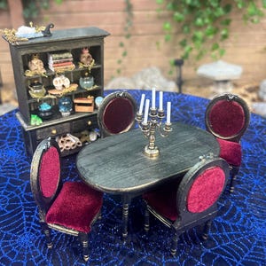 Spooky Dollhouse Dining Table & Hutch Set