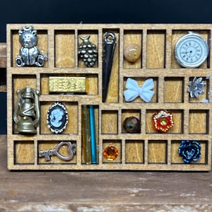Miniature Printer&#39;s Tray (filled with trinkets)