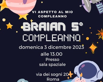 Invito Compleanno digitale - Grafica Personalizzata - Invito personalizzato - Compleanno bimbo bimba - Tema Spazio