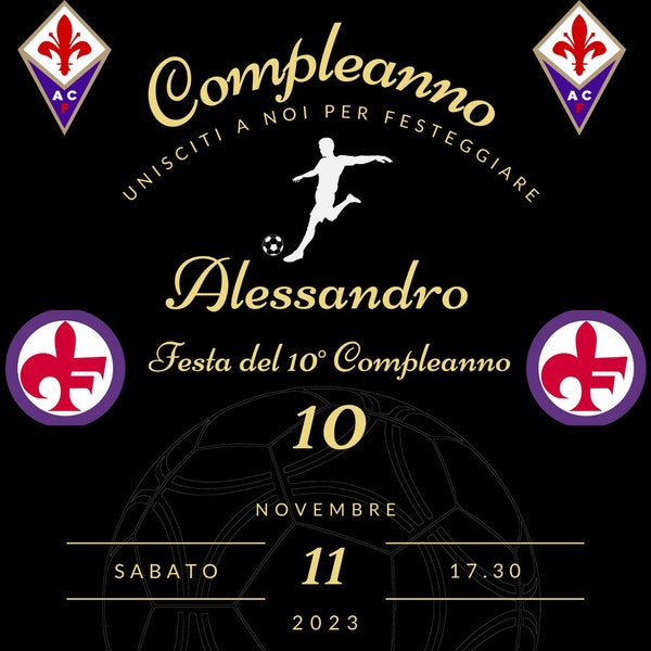 Fiorentina birthday invitation, digital football template, football team invitation, Fioretina theme football invitation template