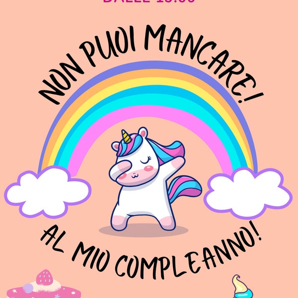 Invito Compleanno digitale Whatsapp - Grafica Personalizzata - Invito personalizzato - Compleanno bimbo bimba - Tema unicorno