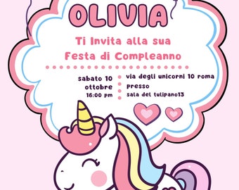Invito Compleanno digitale unicorno - Grafica Personalizzata - Invito personalizzato - compleanno  bimba - Tema unicorno