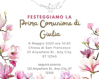 Invito Comunione Digitale - Prima Comunione - Invito Personalizzato - Invito Whatsapp - Comunione Bambina Bambino - Tema Fiori