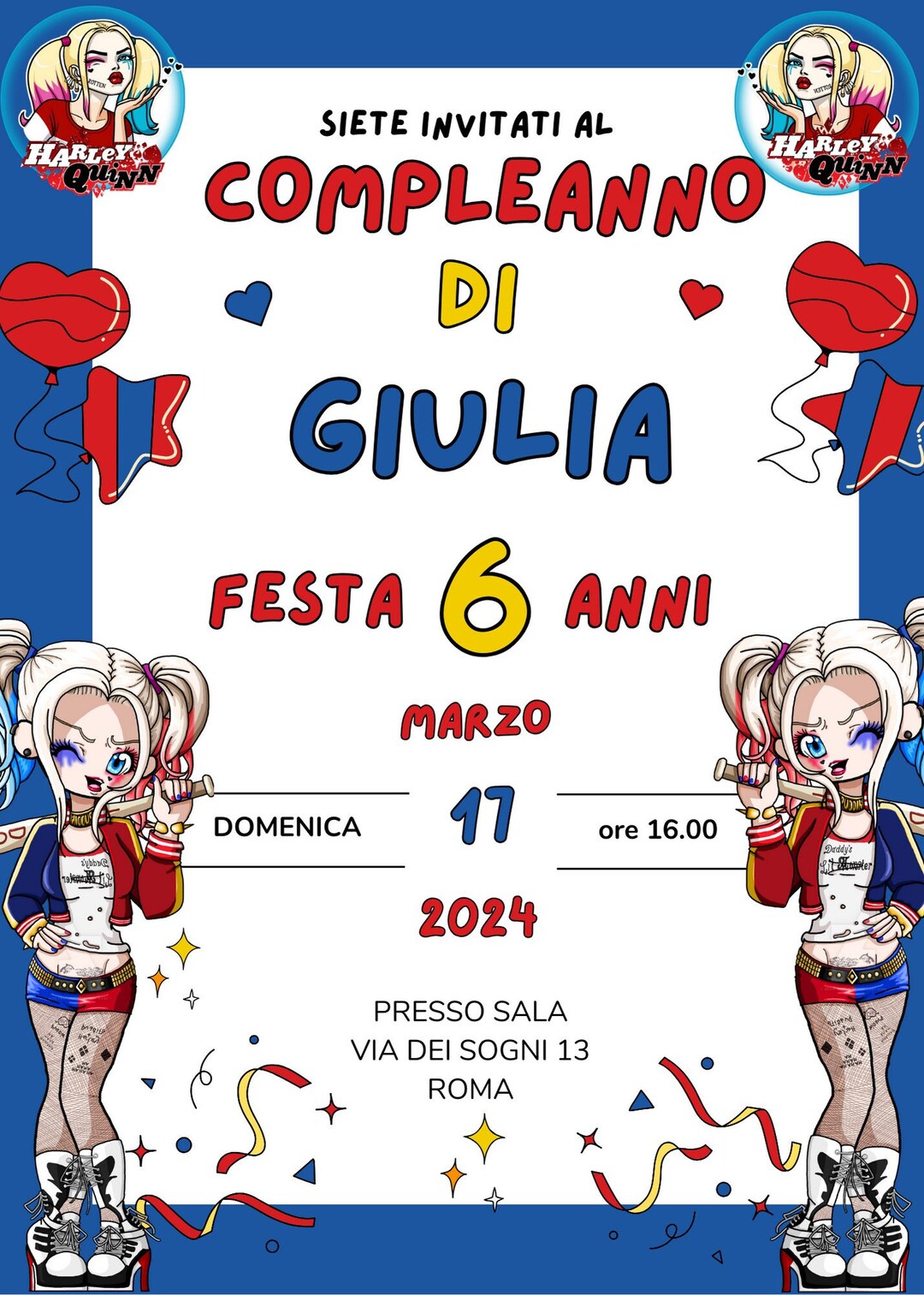 Harley Quinn Digital Invitation Girl's Birthday Harley Quinn Birthday ...