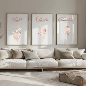 Islamic Wall Art Islamic Home Decor Set of Three Sabr Shukr Tawakkul Digital Download