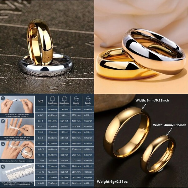 Wedding Ring Engagement Titanium Steel Elegant Beautiful Simple Design 4MM or 6MM Width