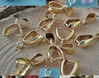Pinch Bail Gold Silver or Bronze Plated Pendant Clasp 5 PCS. Many SIZES and STYLES!!
