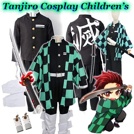 Childrens Kids Tanjiro Kamado Anime Halloween Costume Cosplay Complete Set  2-10T