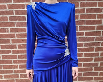 Abby Kent Royal Blue Princess Diana Miss America Draped Pleated Vintage Dress