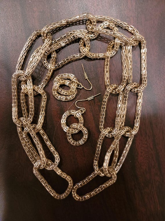 Goldtone Chain Link Mesh Interlocking Oval Statem… - image 7