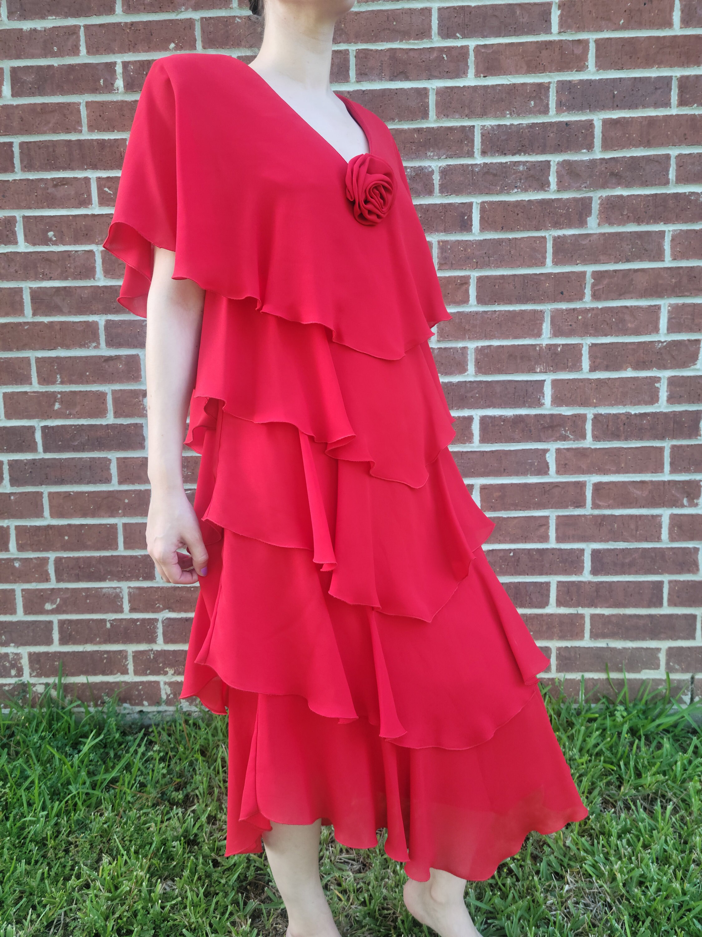 Lori Max New York Red Rosette Ruffle Tiered Flamenco Dancing Dress - Etsy
