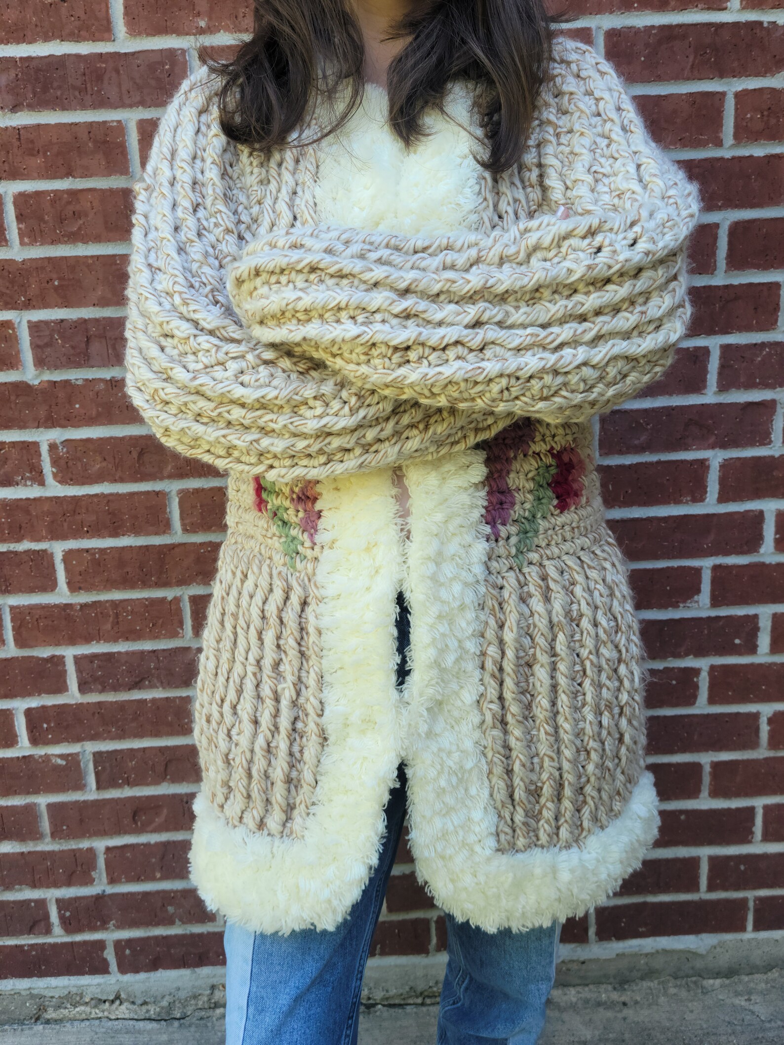 Vintage Chunky Knit Floral Faux Fur Answers by Riddles Statment ...