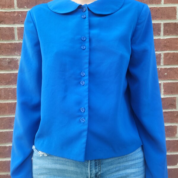 Blue Peter Pan Collar Vintage El Salvador Button Up Blouse