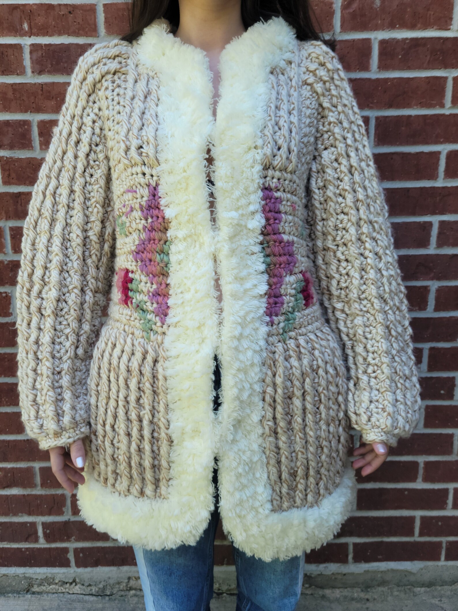 Vintage Chunky Knit Floral Faux Fur Answers by Riddles Statment ...