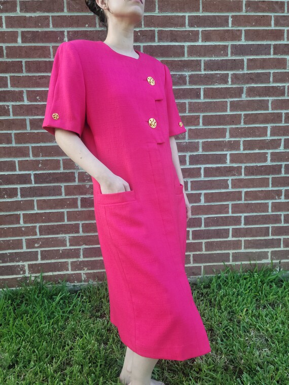 Hot Pink Statement Button Geometric Shift Dress K… - image 4