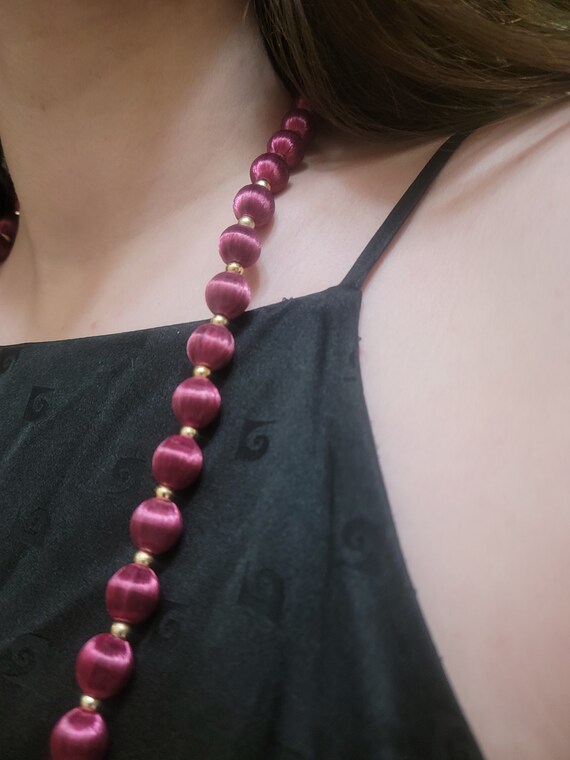 Wine Fabric Thread Tudor Inspired Beaded Necklace - image 6