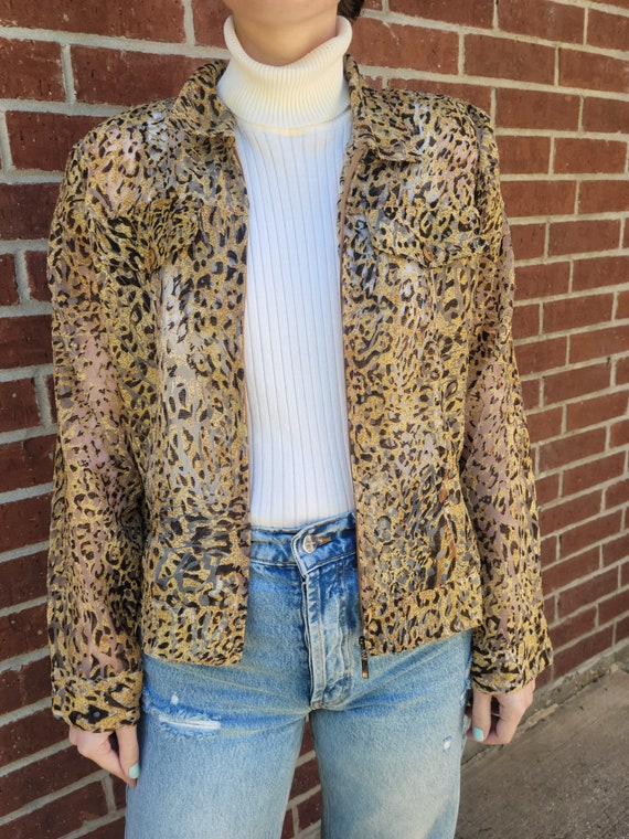 ELCC Leopard Animal Print Semi-Sheer Vintage Jacke