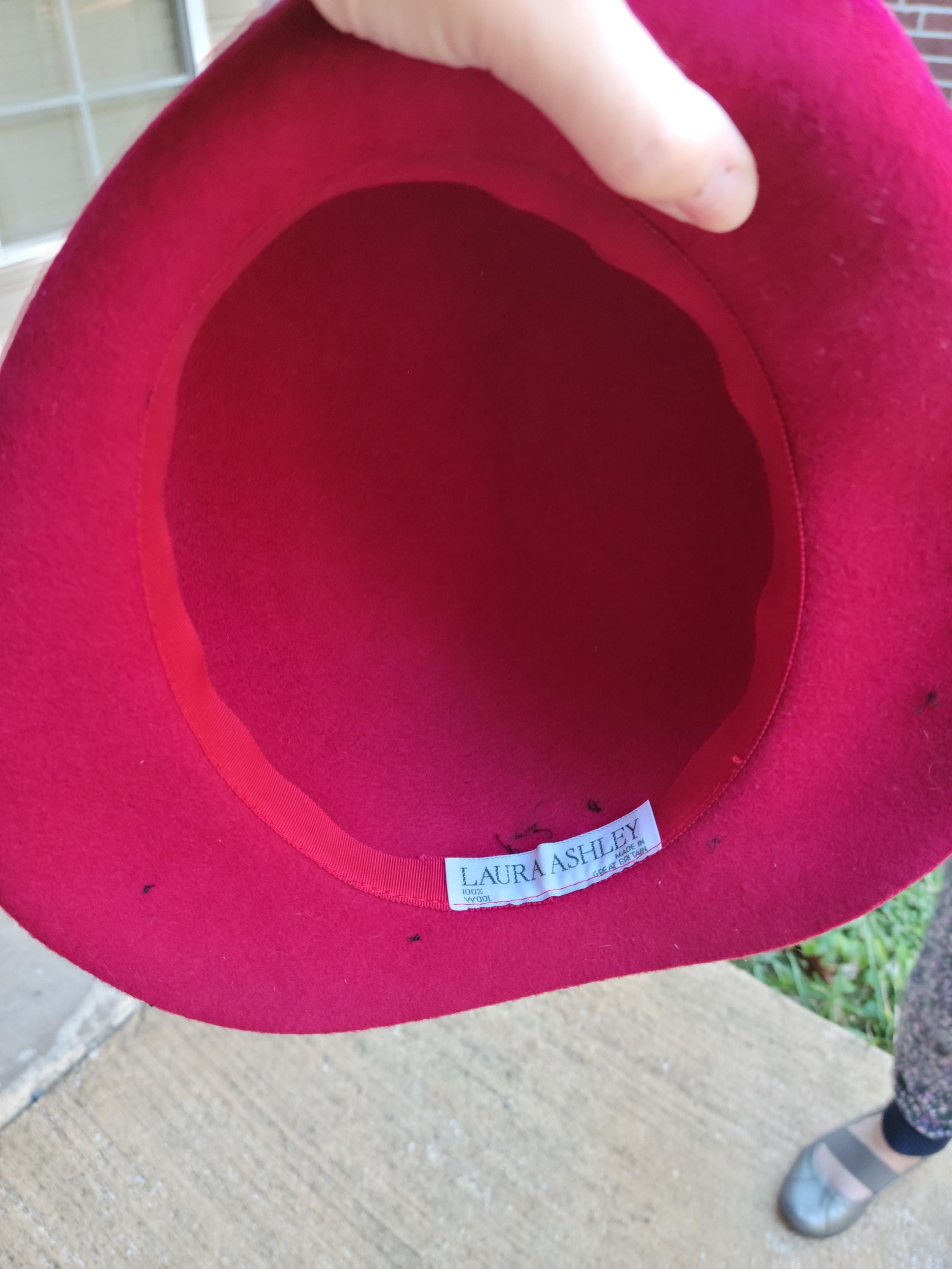 Laura Ashley Cloche Hat, Burgundy Wool With Black Velvet 