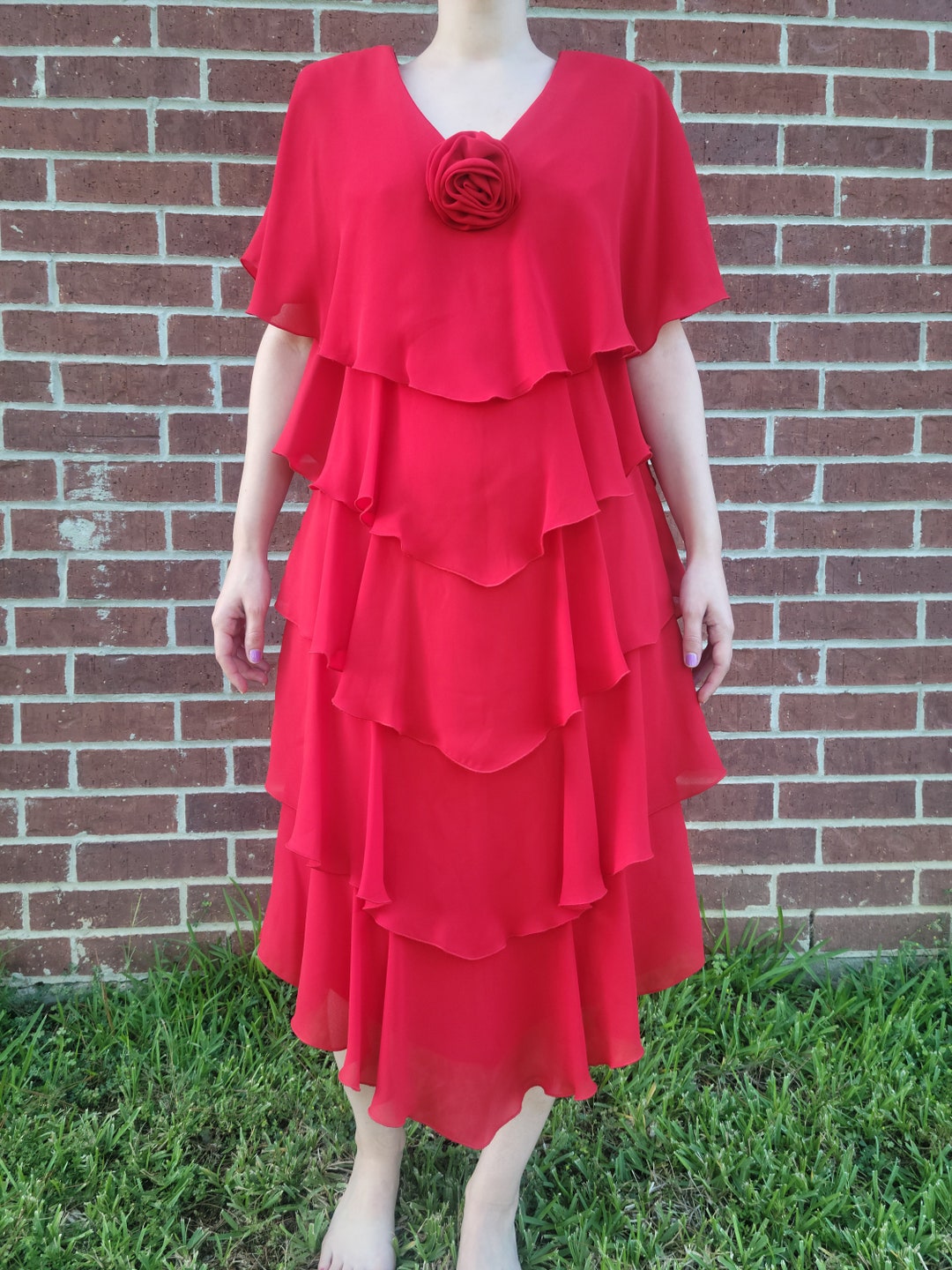 Lori Max New York Red Rosette Ruffle Tiered Flamenco Dancing Dress - Etsy