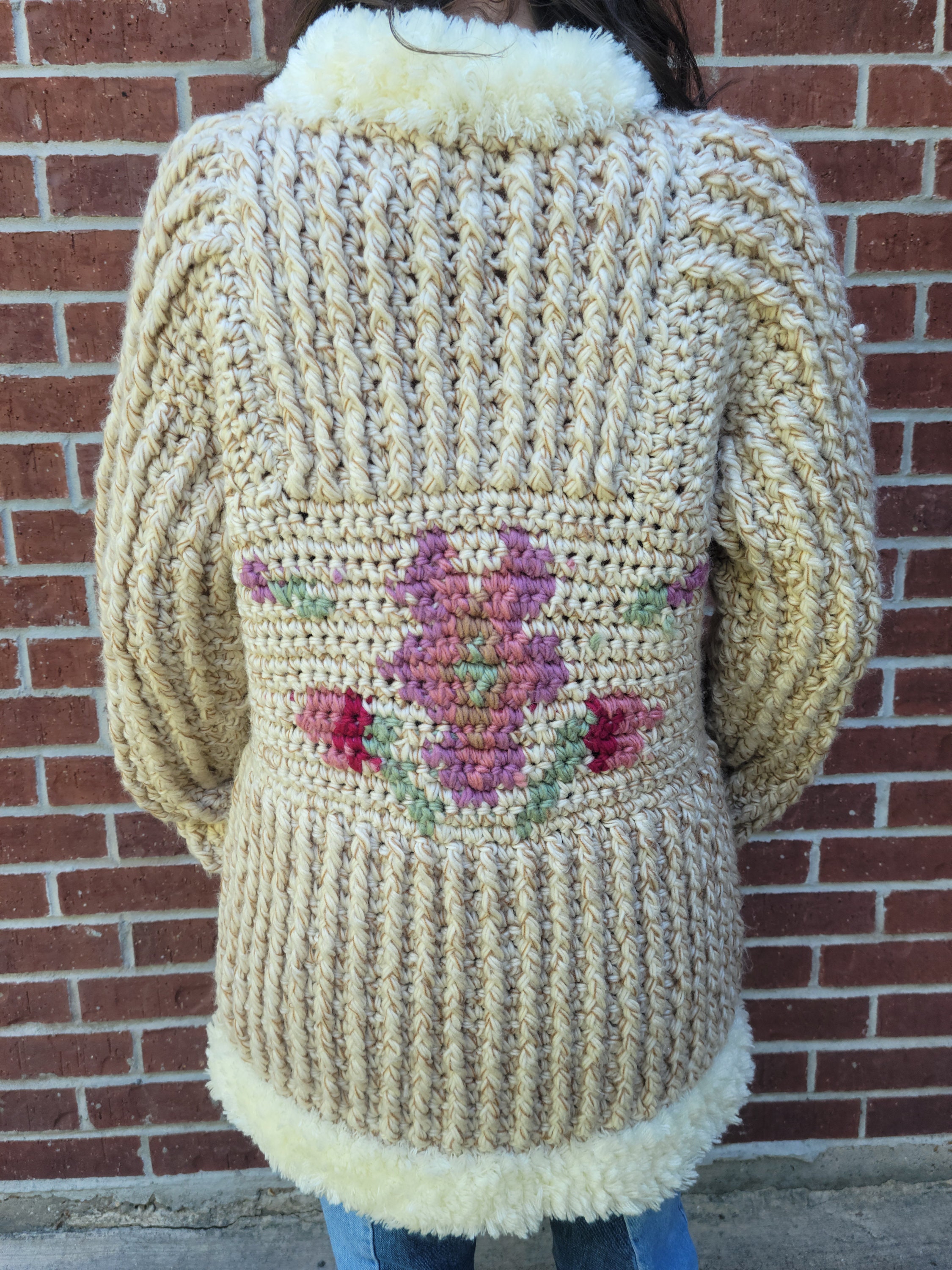 Vintage Chunky Knit Floral Faux Fur Answers by Riddles Statment ...